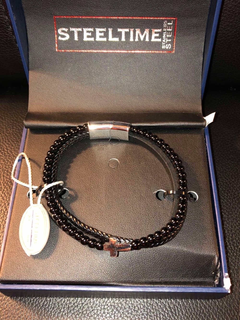 STEELTIME Black Beaded Cross Bracelet (Box Is Damage)